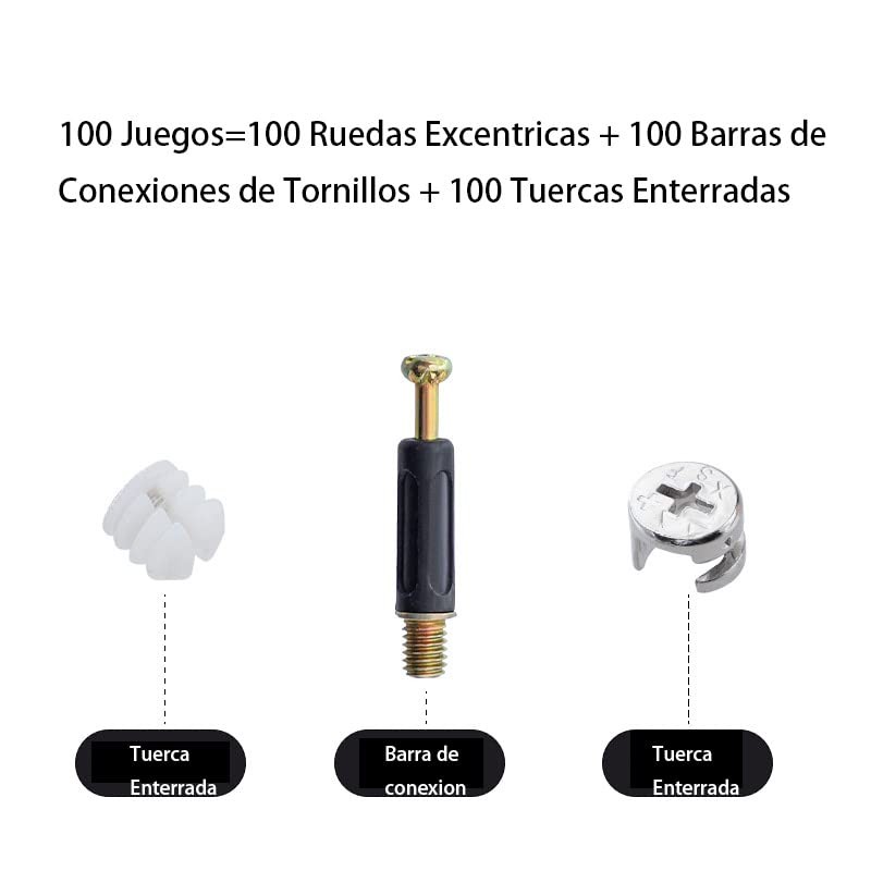 100 Juegos de Tornillo Conector Muebles de Madera de 3