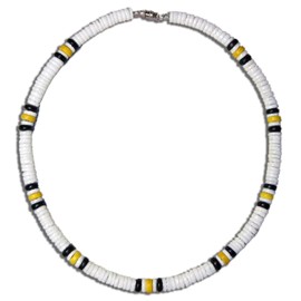 Native Treasure 18" Mens and Womens Steelers White Clam Heishe Ark Shells and Color Fast Coconut Beads, Summer Beach Surfer Necklace From the Philippines