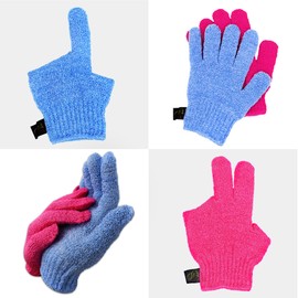 Al Hoor Exfoliating Bath/Shower Gloves - Deep Dry Dead Skin Exfoliator (2 Pairs - Blue Pink Gloves)