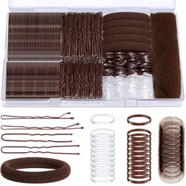 IKOCO Set de 415 Horquillas para El Cabello, 200 Horquillas en Forma de U Y Ligas Elásticas para El Cabello con Redecilla, Color Marrón