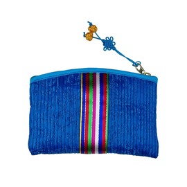 Seoulful Vintage Korean Saekdong Coin Purse - Traditional Multicolor Stripe Card Holder with Knot Charm - Hanbok Pouch Chuseok Gifts (Light Blue)