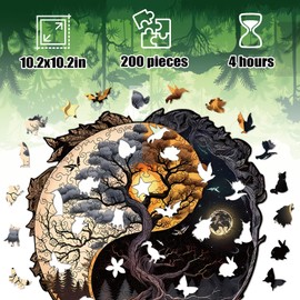 Wooden Puzzle Adults, Tree of Life Wooden Puzzles 200 Pieces, Unique Animal Shape Wooden Puzzle, Creative Christmas Gifts for Teenagers and Adults, Diamond Painting Set