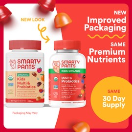 SmartyPants Organic Kids Multivitamin Gummies: Probiotics, Omega 3 (ALA), Vitamin D3, C, Vitamin B12, B6, A, K & Zinc for Immune Support, Biotin, Three Fruit Flavors, 120 Count (30 Day Supply)