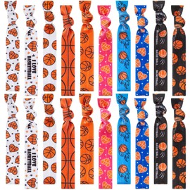 Hanaive 20 Pcs Basketball Hair Ties Basketball Hair Accessories Elastic Ponytail Holders No Crease Ribbon Basketball Hair Bands Gifts for Girls, Women, Player, and Coaches, 10 Styles