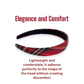 Christmas Headband Adult, Women's Hairband in Red Tartan fabric