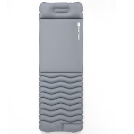 TANSTRIDER Sleeping Pad, Self Inflating Sleeping Mat with Pillow Built-in Foot Pump Portable Camping Mat for Backpacking, Hiking, Traveling, Tent, Camping (Light Gray)