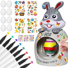 Ficlwigkisc Easter Eggs Decoration DIY Egg Decorating Spinner with Colorful Makers,Easter Egg Painter Toy Easter Decoration for Kid (Grey)