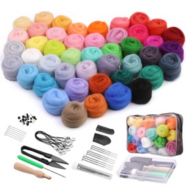 luokefe 45 Colors Felt Wool Roving, Needle Felting Supplies Kits with Tools, Needle Felting Starter Kit with Supplies, Needle Felting Kit for Beginners DIY Felting Craft Home Decoration