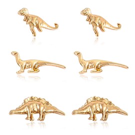 ANDPAI 3 Pairs Chic Charm Gold Metal Dinosaur Stud Earrings Sets Cute Tiny Silver Hypoallergenic Animal Earrings for Women (Gold)