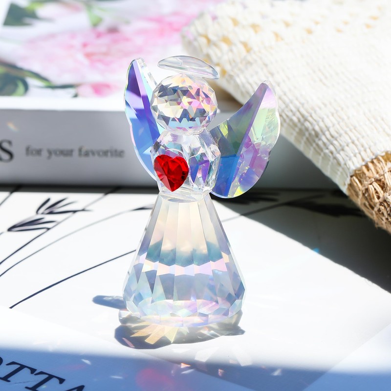 Figura de ángel transparente con corazón rojo, regalo para mujer