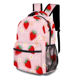 oallpu Cute Strawberry Backpack, Casual Lightweight Laptop Bag, Classic Shoulders Backpack Cool Daypack with Multiple Pockets (Strawberry & Daisy)