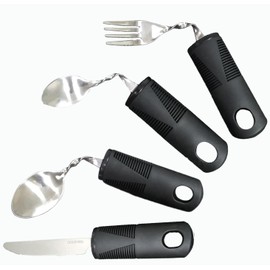 Parkinson's Cutlery Set 4 Pieces – Cutlery for Elderly People with Disabled Fork Spoon Thick Handle Non-Slip Handle and People with Limited Movement or Tremors