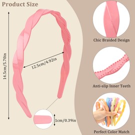 KIUEZIR 8pcs Plastic Braided Headbands with Teeth - Criss Cross Design in Candy Colour Tones, Durable & Lightweight Acrylic Alice Bands for Women Work, Dates, Special Occasions & Daily Use