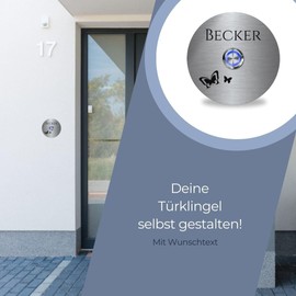 Becker Stainless Steel Doorbells with Individual Engraving - Bell Size: Diameter 9 cm and a Premium LED Bell Push Button | Bell Signs Optional with Beautiful Acrylic Plates