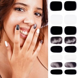 DANNI & TONI Winter Semi Cured Gel Nail Strips Smudge (Monochrome Marble Chic) Gel Nail Strips Black White Nail Stickers Nail Wraps UV Gel Nail Stickers 28 Semi Cured Gel Nails