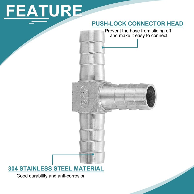 sourcing map 2Pcs 3/4" Tee Hose Barb Pipe Fitting, 304