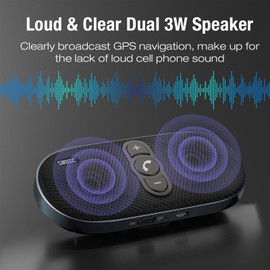 Bluetooth Car Speaker Handsfree Speakerphone: Dual 3W Wireless Car Kit with Visor Clip for Cell Phone - Bluetooth Speaker Support Siri Google Voice Assistant Motion Auto On