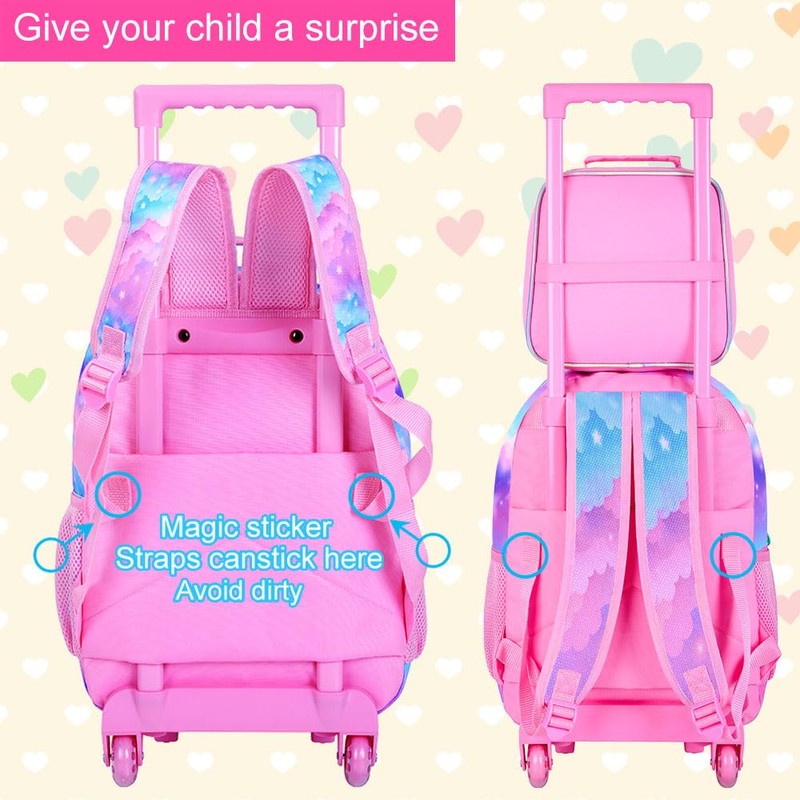 AGSDON 3PCS Rolling Backpacks for Girls, Elementary Kids Unicorn Wheels