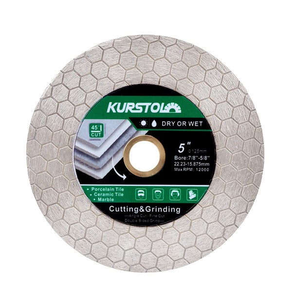 KURSTOL Tile Diamond Saw Blade - 125mm Dual-Purpose Diamond Cutting Disc,Angel Grinder Blade Arbor 22-16mm for Cutting and Grinding Ceramic Tiles,Porcelain,Granite,Marble