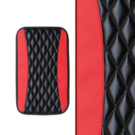 Car Center Console Cushion Pad, Universal Waterproof PU Leather Car Armrest Seat Box Cover Protector, Suitable for Most Vehicles, Trucks Auto Interior Accessories (Red, One Size)