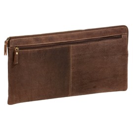 LEAS Bank Bag & Wallet Extra Large Vintage Style Genuine Leather Brown Special Edition 33 x 18 x 1 cm (W x H x D), brown, closed