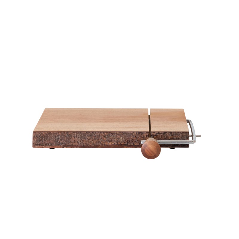 Creative Co-Op, Natural Wood and Metal Cheese Slicer with Bark