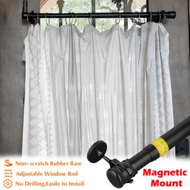 MUTUACTOR 1PCS Heavy-Duty Curtains Rods,Strong Magnetic Mount Door Curtain Rods for 13" to 26” Metal Doors,Adjustable Window Curtain Rod Versatile Y-Clamp Magnets Holders for Kitchen Garage Room