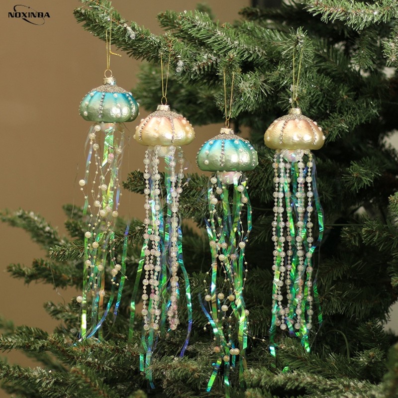 4PCS Glass Pearl Jellyfish Pendant Xmas Tree Hanging Ornaments for