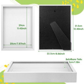 3D Picture Frame for Filling 20 x 29 cm Deep Picture Frame A4 3D Object Frame Frame for Photos Flowers Souvenirs and DIY Crafts - White
