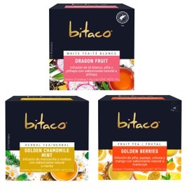 Bitaco | Pack de 3 cajas de Té Herbal Manzanilla-Menta + Té Blanco Dragon Fruit + Té Frutal Golden Berries | 30 bolsitas