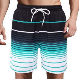 MEILONGER Mens Swim Shorts with Compression Liner 2 in 1 Swimming Trunks for Mens Quick Dry Bathing Suits 7 inch(Black Blue White,XL)