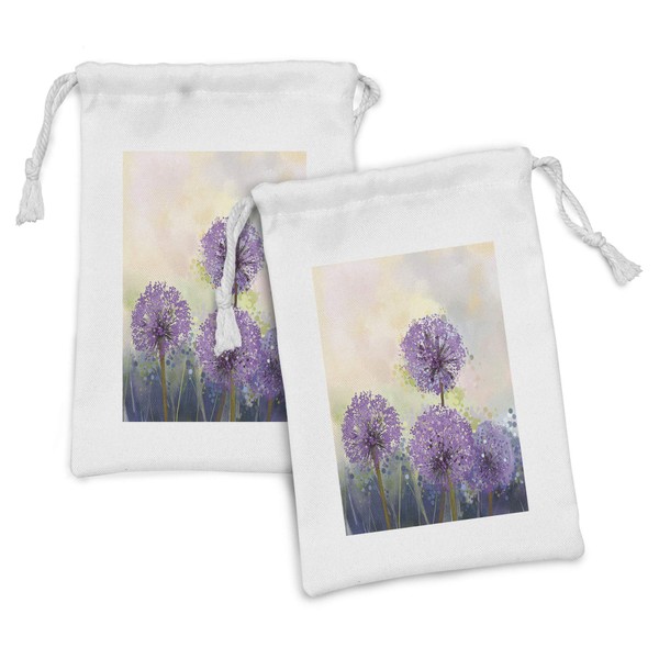 Lunarable Purple Fabric Pouch Set of 2, Onion Flowers in