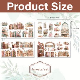 CREATCABIN 4 Sheets Books Rub on Transfers for Furniture Crafts Bookshelf Rub On Transfer Stickers Flower Stickers Transfers Vintage Decals Waterproof for Wood Fabric DIY Craft Home Decor 11.8x5.9Inch