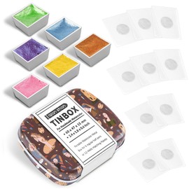 Handmade Watercolors Paint Set, 6 Shimmer Metallic Half Pans Solid Watercolor Paints,Mini Portable Travel Tin Box Glitter Sparkle Pearlescent Watercolour for Artists, Hobbyist.Macaroon