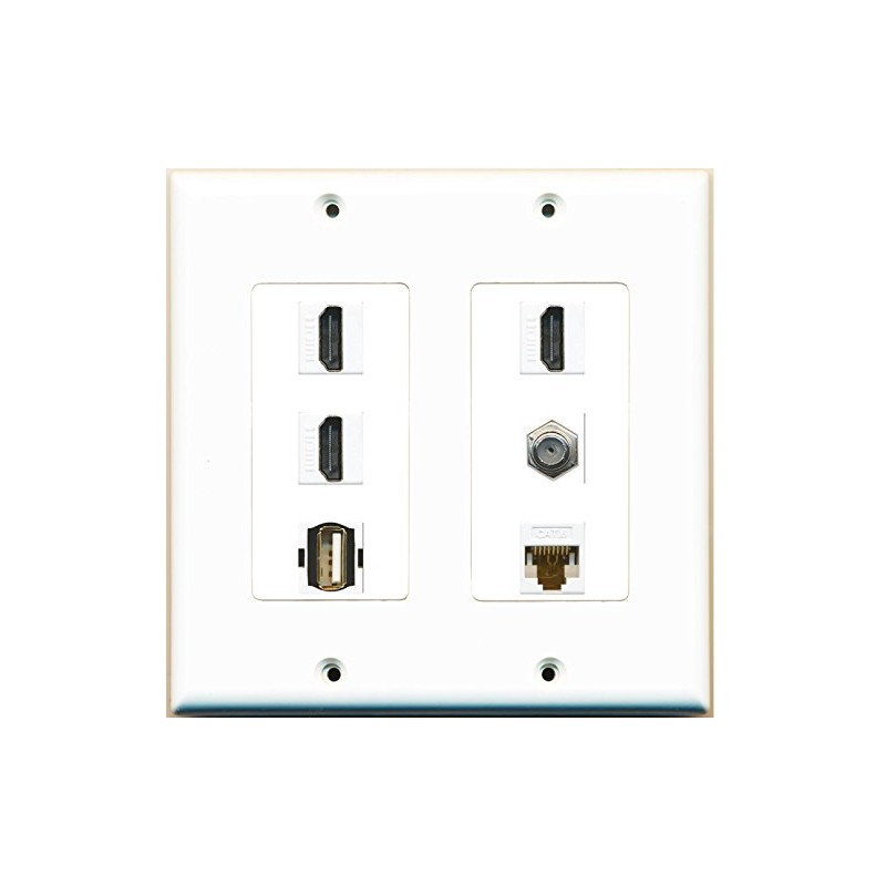 RiteAV (2 Gang Decorative 3 HDMI Coax Cat6 White USB
