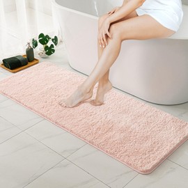 MIULEE Pink Bathroom Runner Rug - Long Absorbent Bath Mat Made of Thick Fluffy Microsiber for Bathroom Floor, Tub, Kitchen and Hallway, Non Slip Rubber Backside, Machine Washable - Blush, 24x60 Inches