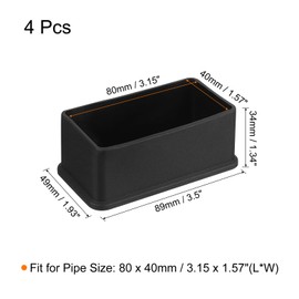 uxcell 4Pcs PVC Square Chair Leg Caps, 80mm x 40mm OD Black Furniture Feet Pads Table Foot Cover Caps Floor Protectors for Patio Table Cabinet Bed Furniture