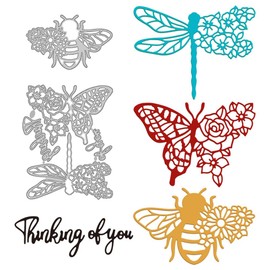 GLOBLELAND 4 Pieces Flower Butterfly Metal Cutting Dies Bee Dragonfly Cutting Dies Metal Stencils Metal Cutting Dies for Card Making Embossing Tool Stencil Scrapbooking DIY Craft Album