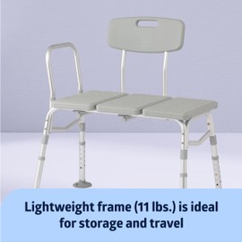 Medline Transfer Bench for Bathtubs and Showers, Adjustable Shower Bench and Bath Seat for Seniors and Adults, Slip-Resistant Feet, Heavy-Duty 400 lb. Weight Capacity, Tool-Free Assembly