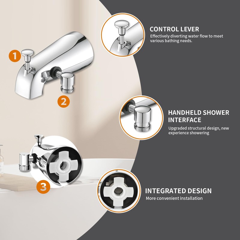 Tub Spout with Diverter,Bathtub Faucet with Shower Diverter,Fits 1/2" or