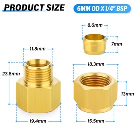 TAILONZ PNEUMATIC Brass Compression Fitting 6 mm Pipe OD x 1/4 Inch BSP Female Thread Straight Screw-On Connector Pipe Connector for Copper Pipe Plastic Pipe and Aluminium Pipe Pack of 2