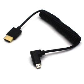 LOKEKE Coiled Cable 4K Micro HDMI to HDMI 2.0 Standard HDMI 2.0 to 90 Degree Left Angle Micro HDMI Male to Male Cable Adapter 4K x 2K@60Hz(1.2m Left Angle)