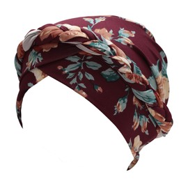 ZLYC Chemo Headwear Pre Tied Turban Headwrap Lightweight Beanie Hat for Women, Braid Floral Burgundy
