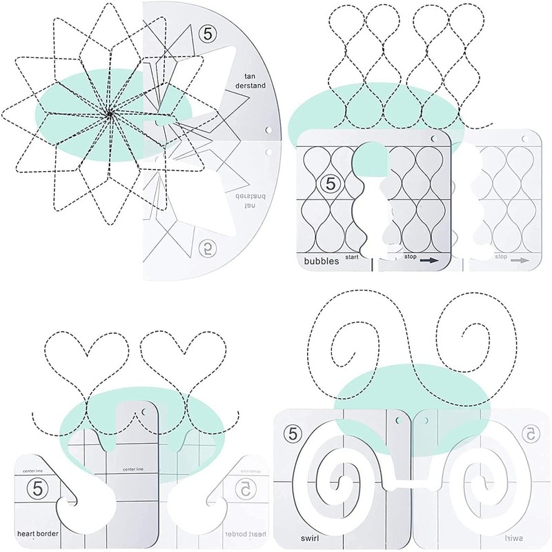 15 PCS Free Motion Quilting Template Set Includes 11 Quilting