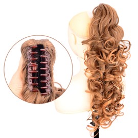 DIGUAN Claw Clip In Wavy Loose curly Synthetic Wrap Around Ponytail Extensions 24 Inches Pony Tail Clip In Extensions for Women Girl 7.4oz/210g (Kumquat)