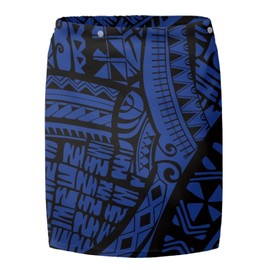 Xernghsao Men's Samoan Wrap Skirt Tropical Island Beachwear Bottom Malay Sarong Dark Blue Pacific Island Ethnic Pattern Small-Medium