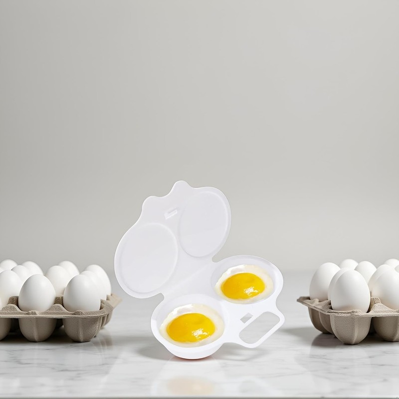 White Egg Poacher, 2 Cavity Nonstick Poached Egg Maker With