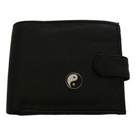Yin Yang Black Leather Mens Wallet RFID Protection