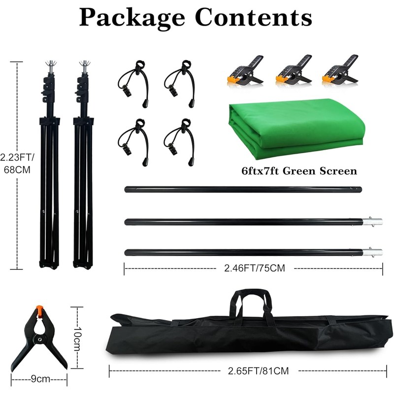 LIVUCEE 2 in 1 Green Backdrop Stand Kit, 6.5x6.5 ft