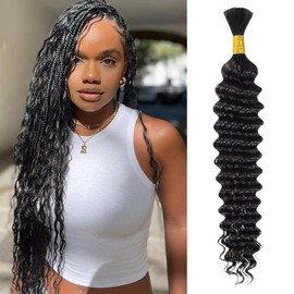Human Braiding Hair Deep Wave No Weft Curly Bundles Human Hair for Boho Braids Human Hair Bundles Hair Extensions 18 Inches 50 g Natural Black